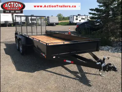 ACTION ESSENTIAL SERIES 80" X 16" UTILITY TRAILER WITH SOLID SIDES AND TOP TIE-DOWN RAIL ( COMES LOA...