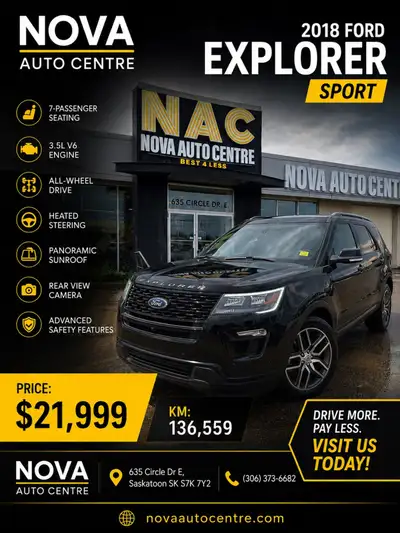 Experience power, comfort, and versatility with this 2018 Ford Explorer Sport. Equipped with a 3.5L...