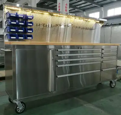 NEW 11 DRAWER 84 INCH STAINLESS STEEL TOOL BENCH/LED LIGHT 8411D, View more