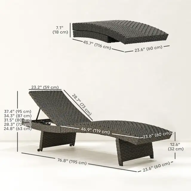 Rattan Folding Outdoor Lounger Chair Recliner with 5-Level Adjus in Patio & Garden Furniture in City of Toronto - Image 3