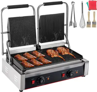 NEW DOUBLE COMMERCIAL SANDWICH PANINI PRESS GRILL 457423, View more