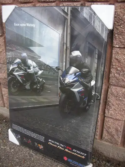 Something for the man cave garage rec room Hard mounted Suzuki promo poster never been out of the wr...