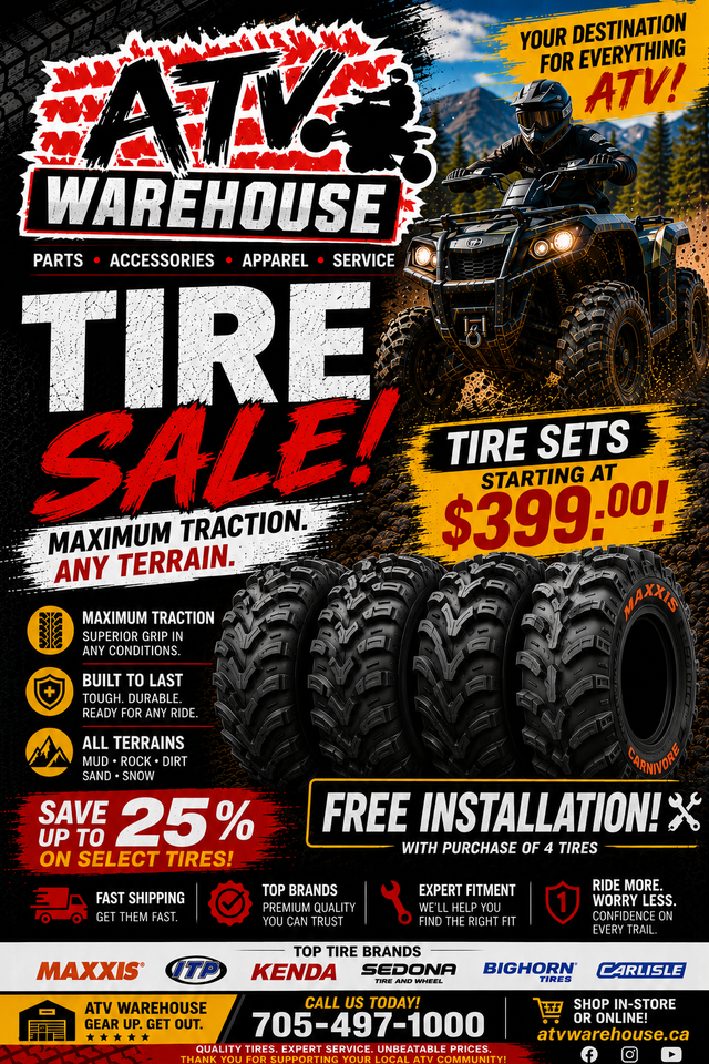 NEW ATV/UTV TIRES FOR SALE. ALL BRANDS ALL SIZES! FREE INSTALL!