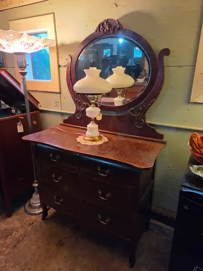 Antique Four Drawer Dresser with Mirror, View more