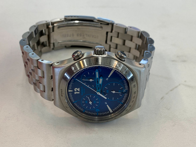 Swatch Irony Rhythmic Blue Stainless Steel Chronograph Watch in Jewellery & Watches in City of Toronto - Image 4