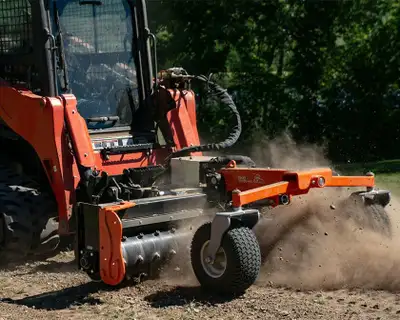 Smooth gravel, soil, break up ice and clumps, rake stones and roots. This heavy built power rake is...