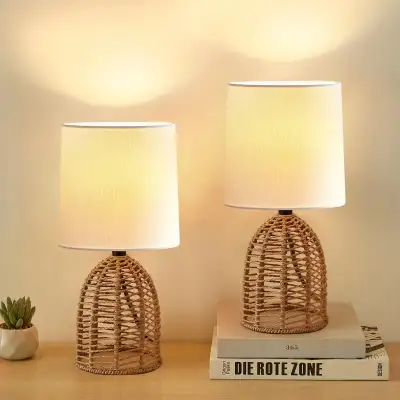 BRAND NEW - EJIAXIN Rattan Lamp Boho Lamps Set of 2... LOT# 720, View more