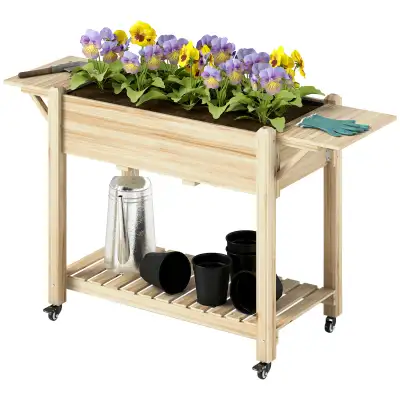 Raised Garden Bed, Wood Planter Box with Lockable Wheels, Side T, View more