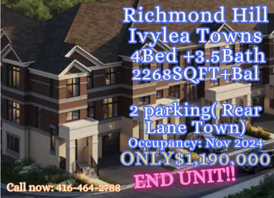 Ivylea Towns!! Richmond Hill End Unit SELLING FOR $1,190,000!!!! 19th Ave,Richmond Hill 4 Bed 3.5 Ba...