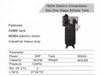Electric compressor 220v 5 hp one stage 80 gals tank 18 cfm
