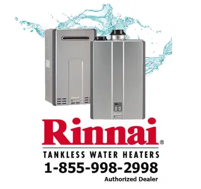 Rinnai Tankless Water Heater Rent to Own Program Endless hot water supply on demand Energy Savings u...