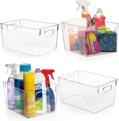NEW 4 PCS CLEAR KITCHEN PANTRY PLASTIC STORAGE BIN KIT S1296, View more