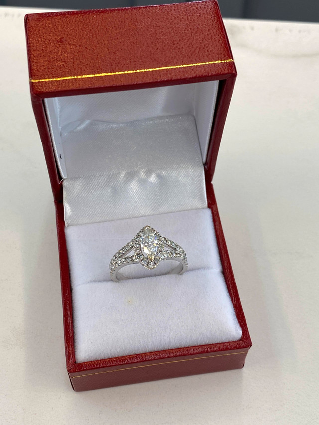 14K White Gold & Lab Grown Marquise Diamond Halo Ring - 1.45TCW in Jewellery & Watches in City of Toronto