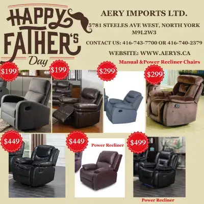 Fathers's day Special sale on Furniture!! Recliners on Sale!