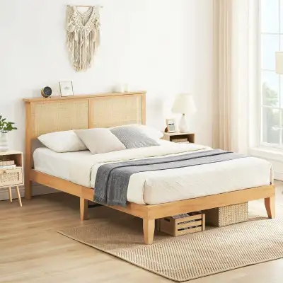 *BNIB!* Garvee Full Size Rattan Bed Frame with He... LOT# 7134, View more