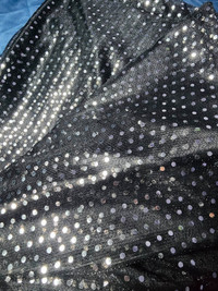 Black with Silver sparkle stretch material, 82X44 inches.
