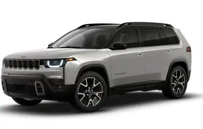 The 2026 Jeep Cherokee Overland, presented in a sleek gray shade and equipped with a robust 4x4 driv...