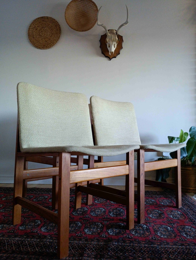 MCM Danish Teak Upholstered Dining Chairs ( 8 available) Chairs