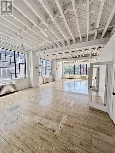 2nd floor, bright studio-office with wood floors, large industrial windows, 2 pc washroom and kitche...