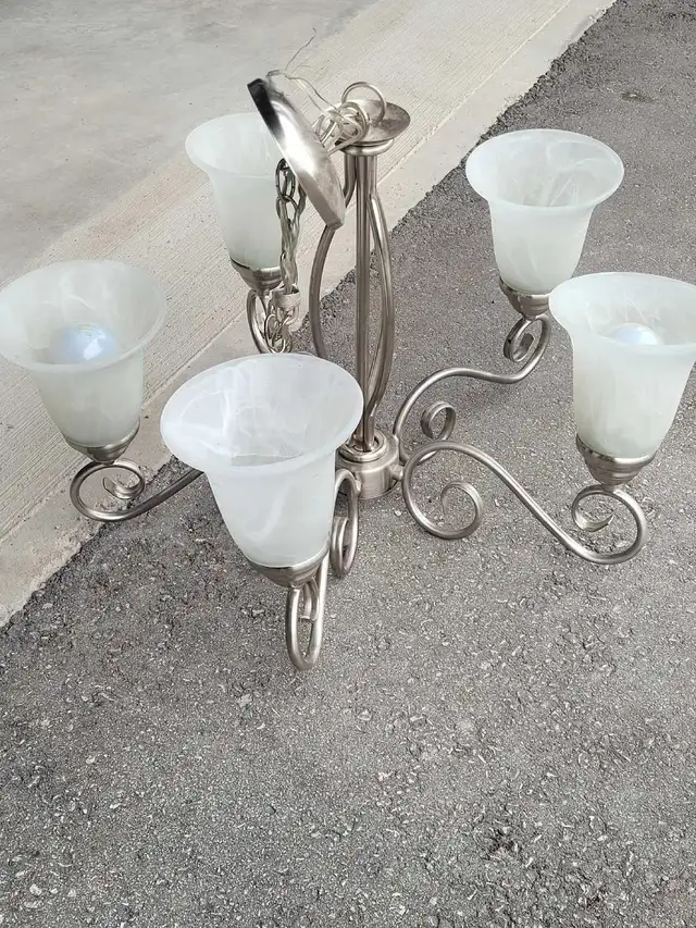 5-Light Chandelier with White Shades in Indoor Lighting & Fans in Oakville / Halton Region - Image 3