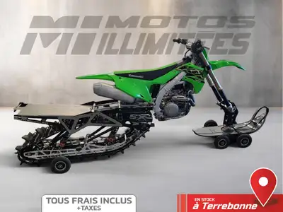 KAWASAKI KX450 et Timbersled SX120 2021 Vert 30 km km au compteur. Motos Illimitées Terrebonne. Prix...