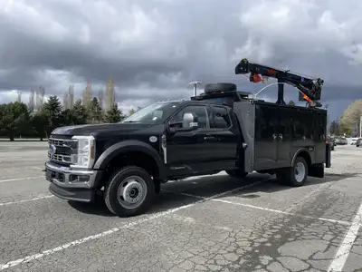 2025 Black Ford F550 Super Cab Mechanics Service Truck Package 11’ Aluminum Service Body with 60” Hi...