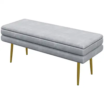 39" Storage Ottoman, Velvet End of Bed Bench with Steel Legs, Fo, View more