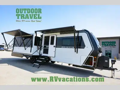 Brinkley Model Z Air travel trailer 297 highlights: Kitchen Island Theater Seating One-Piece Fibergl...