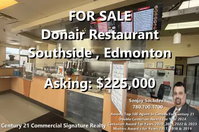 FOR SALE DONAIR RESTAURANT Prime Location In South Side Edmonton Asking: $225,000 For Further Inform...