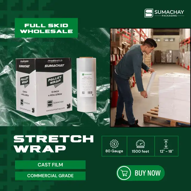 Stretch Wrap 12" 14" 18" 1500 ft 80 Gauge62863733363201121