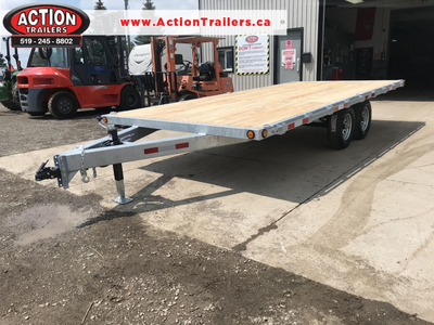 ACTION SERIES HOT DIPPED GALVANIZED 102" X 18' TANDEM AXLE FLAT BED DECK OVER W/ PULL OUT RAMPS WE O...