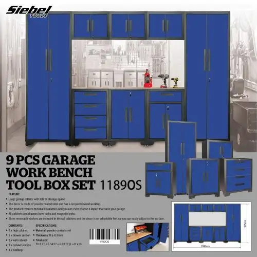 NEW 9 PCS GARAGE WORK BENCH TOOL BOX SET 1189GS in Tool Storage & Benches in Grande Prairie - Image 8