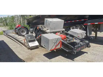 K-Line tandem with pin up 50 ton float, with newer Talbert neck, 29'6'' well, Honda Pup, 96'' to pin...
