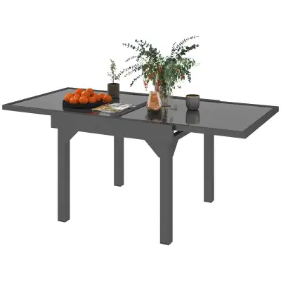 35"-71" Expandable Outdoor Table with Tempered Glass Top, Metal, View more