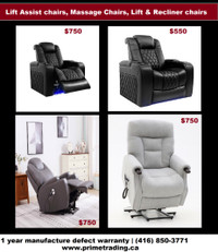 single recliner with led light, storage console, massage black c