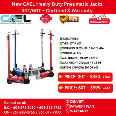 New CAEL Heavy Duty Pneumatic Jacks 30T/60T Certified &Warranty &Finance $850 CAEL Heavy-Duty Pneuma...