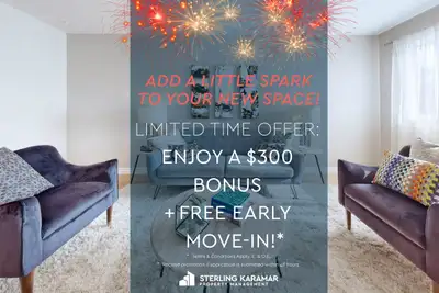 Limited Time Offer | Enjoy a $300 Bonus + FREE Early Move-in!* Schedule Your Tour Today! This welcom...