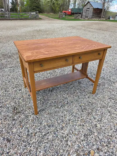 Antique Oak Two Drawer Desk, View more