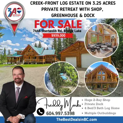 Just Listed — Creekfront Log Home Retreat | Bridge Lake, BC Escape to your private Cariboo retreat!...