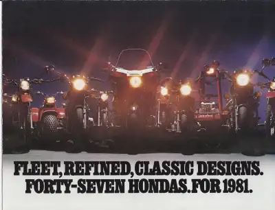 1981 Honda motorcycles full range brochure with specifications including the 81 CBX.