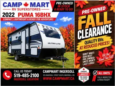 Welcome to CampMart - Ingersoll. PRE-OWNED RV LIQUIDATION SALECampMart RV | 325 Ingersoll Road S, In...
