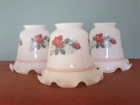 Set Of 3 Vintage Retro Milk Ruffled Painted Glass Bell Shades