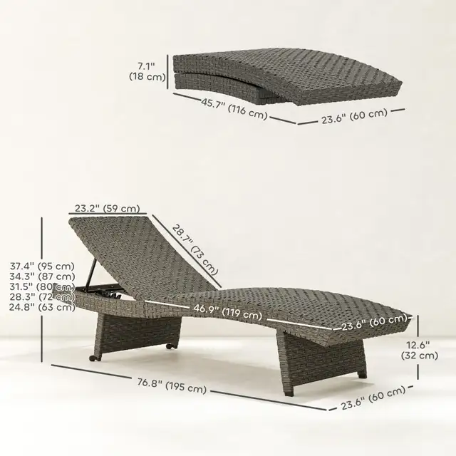 Rattan Folding Outdoor Lounger Chair Recliner with 5-Level Adjus in Patio & Garden Furniture in City of Toronto - Image 3