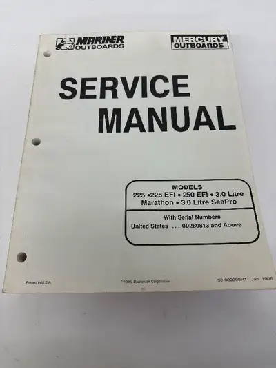 MERCURY/ MARINER SHOP MANUAL 94 AND NEWER 225/250/3 LITRE, MARATHON/ 3.0 LITRE SEAPRO, 90-822900****...