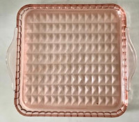 VINTAGE square Pink Blush Depression Glass 4-toed CAKE PLATTER