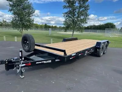 Southland flatdeck trailer. 7x20. Black in colour. Slide in ramps and spare tire included. 2x3500kg...