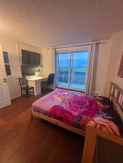 NOW - Big fully furnished room with a private balcony and big walk in closet in the updated 4 bdrm c...