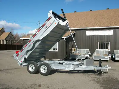 REMORQUE DOMPEUR NEUVE GALVANISER K-TRAIL 82'' X12' 2 ESSIEUX 7000LBS. CYLINDRE CENTRALE LUMIERE LED...