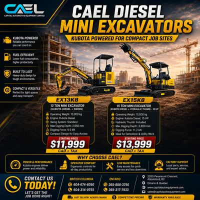 NEW CAEL Diesel Mini Excavators 1.3T/1.5T– Kubota certified warranty 11,999 Certified • Warranty • F...