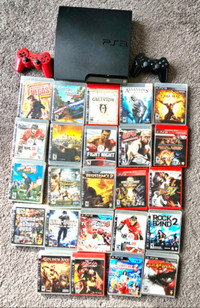 PS3 console with 2 controllers and 31 games for sale-$165